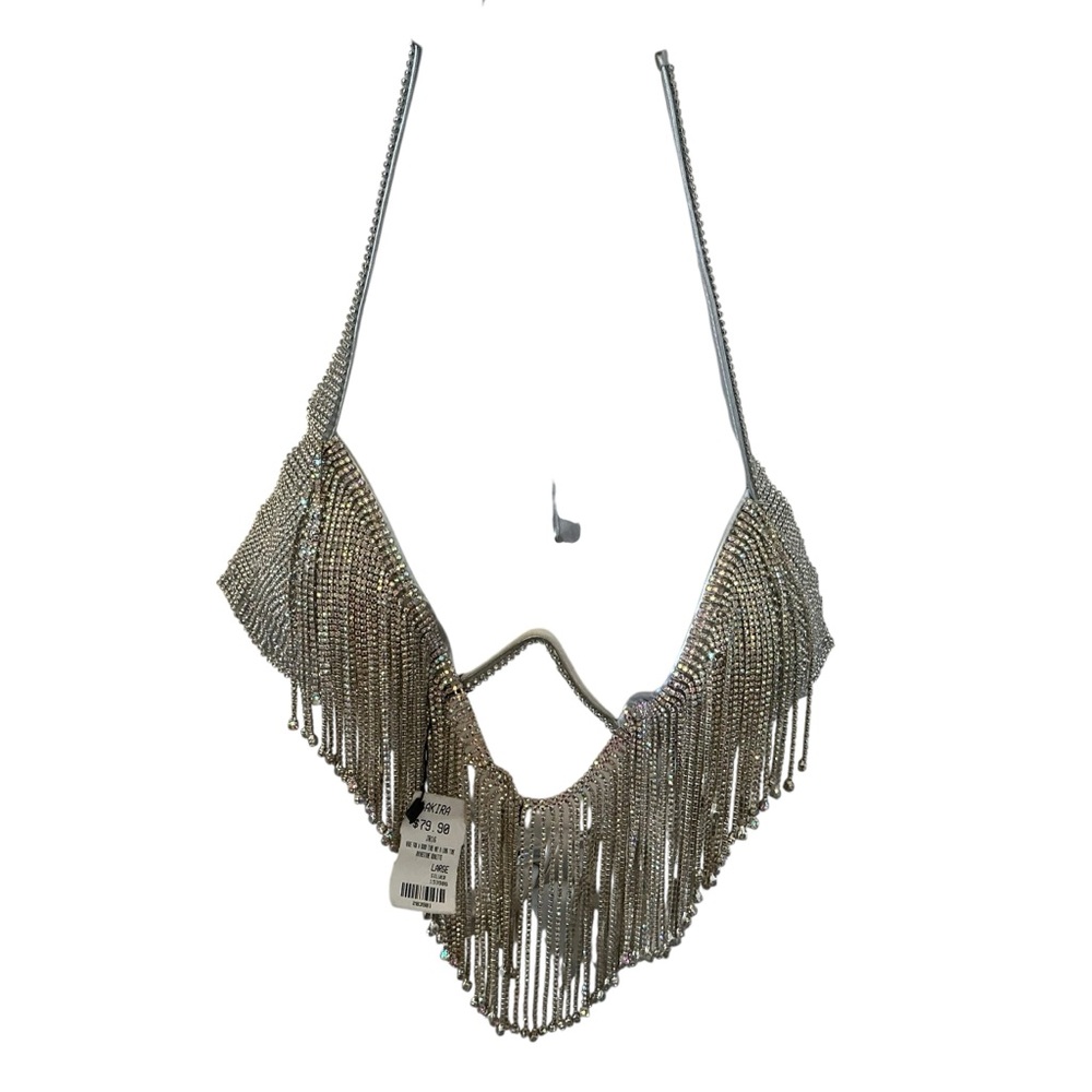 Carnivals Akira bedazzle fringe bra top bralette metallic rhinestone size Large